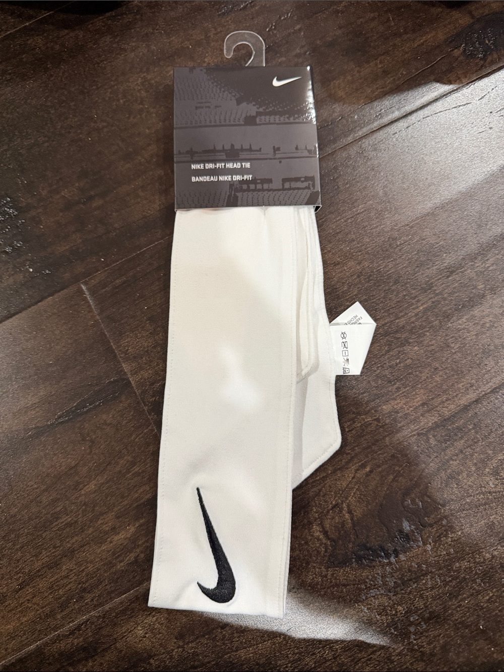 Nike White Head Tie with Black Swoosh Logo